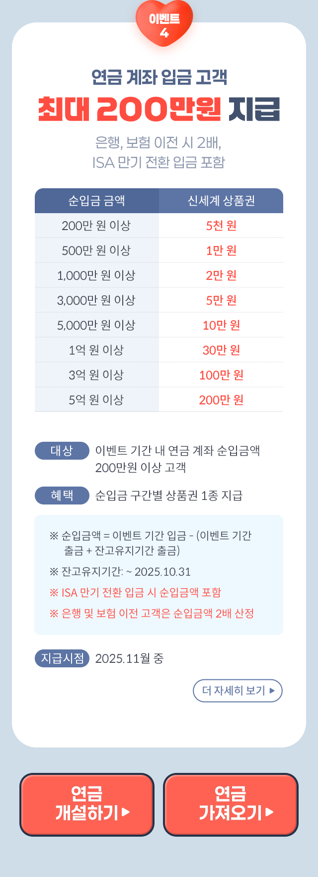 이벤트4. 연금 계좌 입금 고객 최대 200만원 지급
